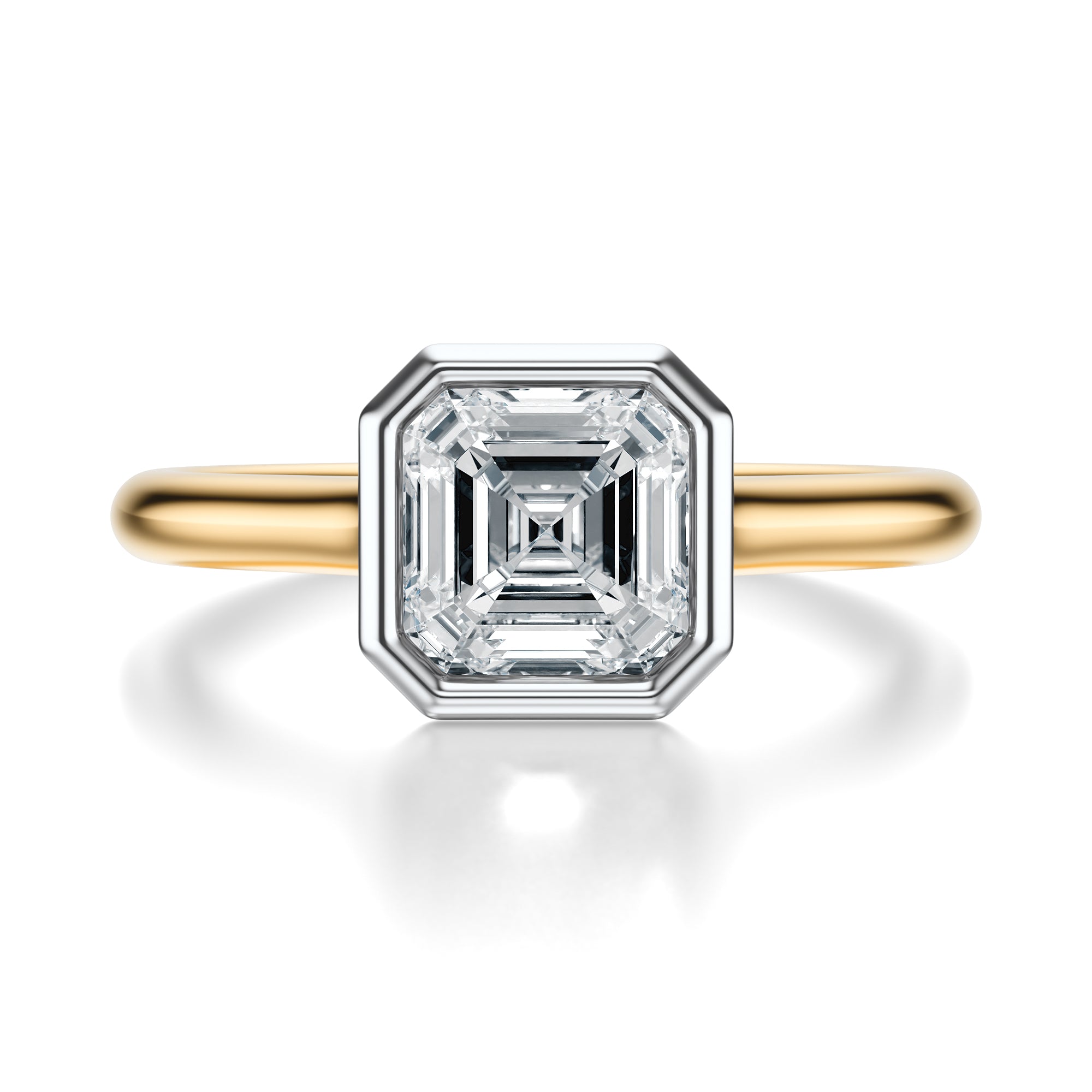Signature Bezel Asscher Engagement Ring - Two-Tone Polished Band - Front View