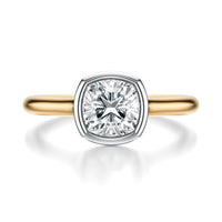 Signature Bezel Cushion Engagement Ring - Two-Tone Polished Band - Front View