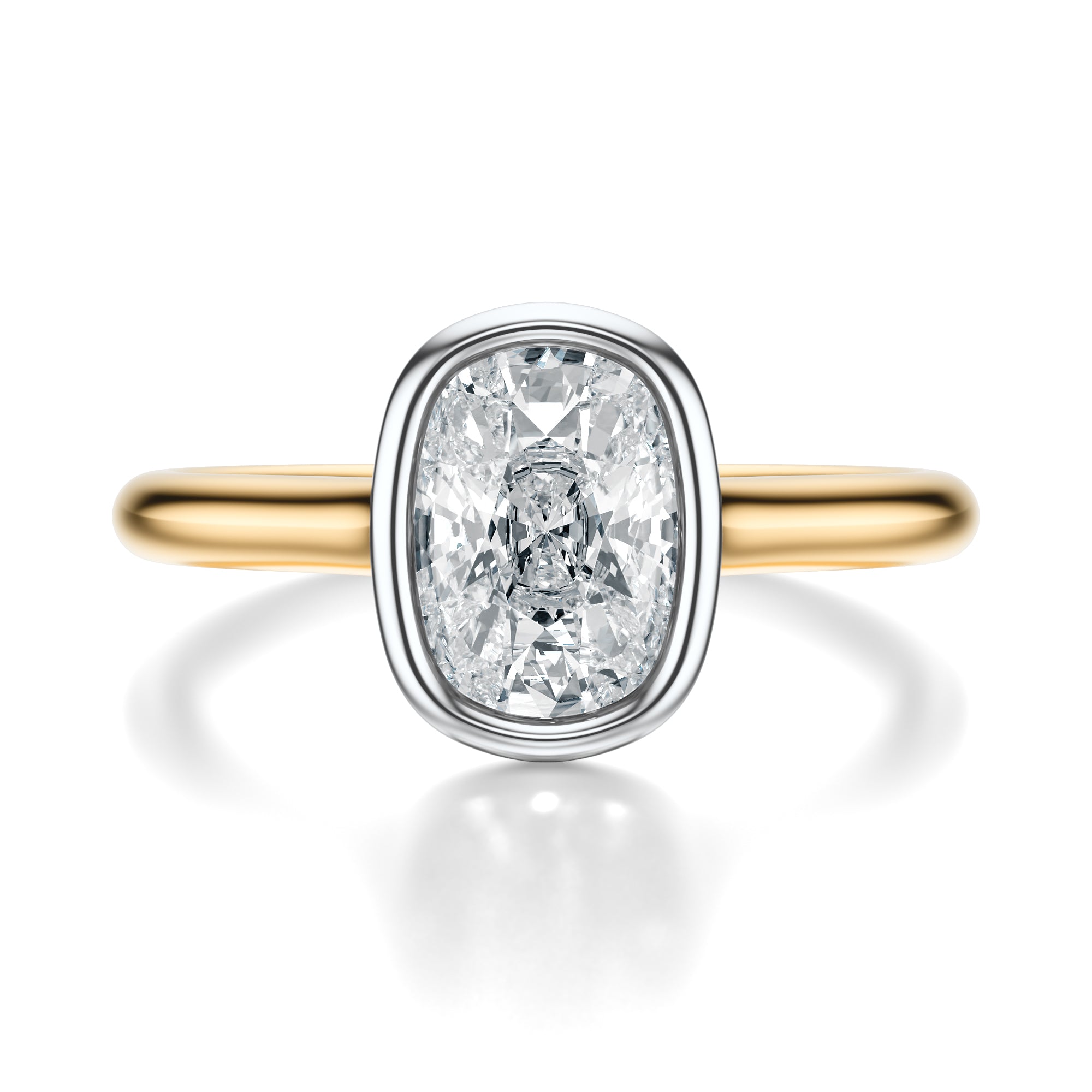 Signature Bezel Elongated Cushion Engagement Ring - Two-Tone Polished Band - Front View