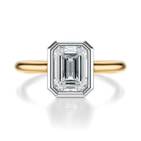 Signature Bezel Emerald Engagement Ring - Two-Tone Polished Band - Front View