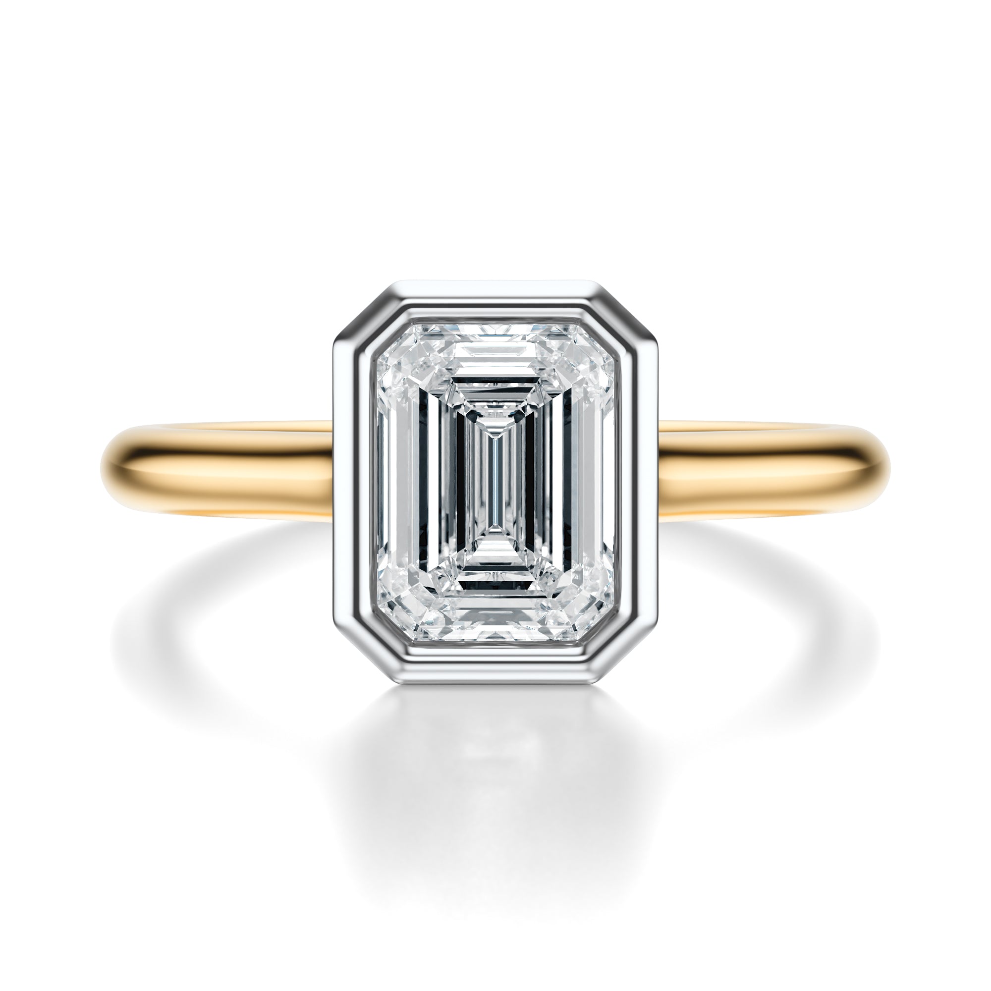 Signature Bezel Emerald Engagement Ring - Two-Tone Polished Band - Front View