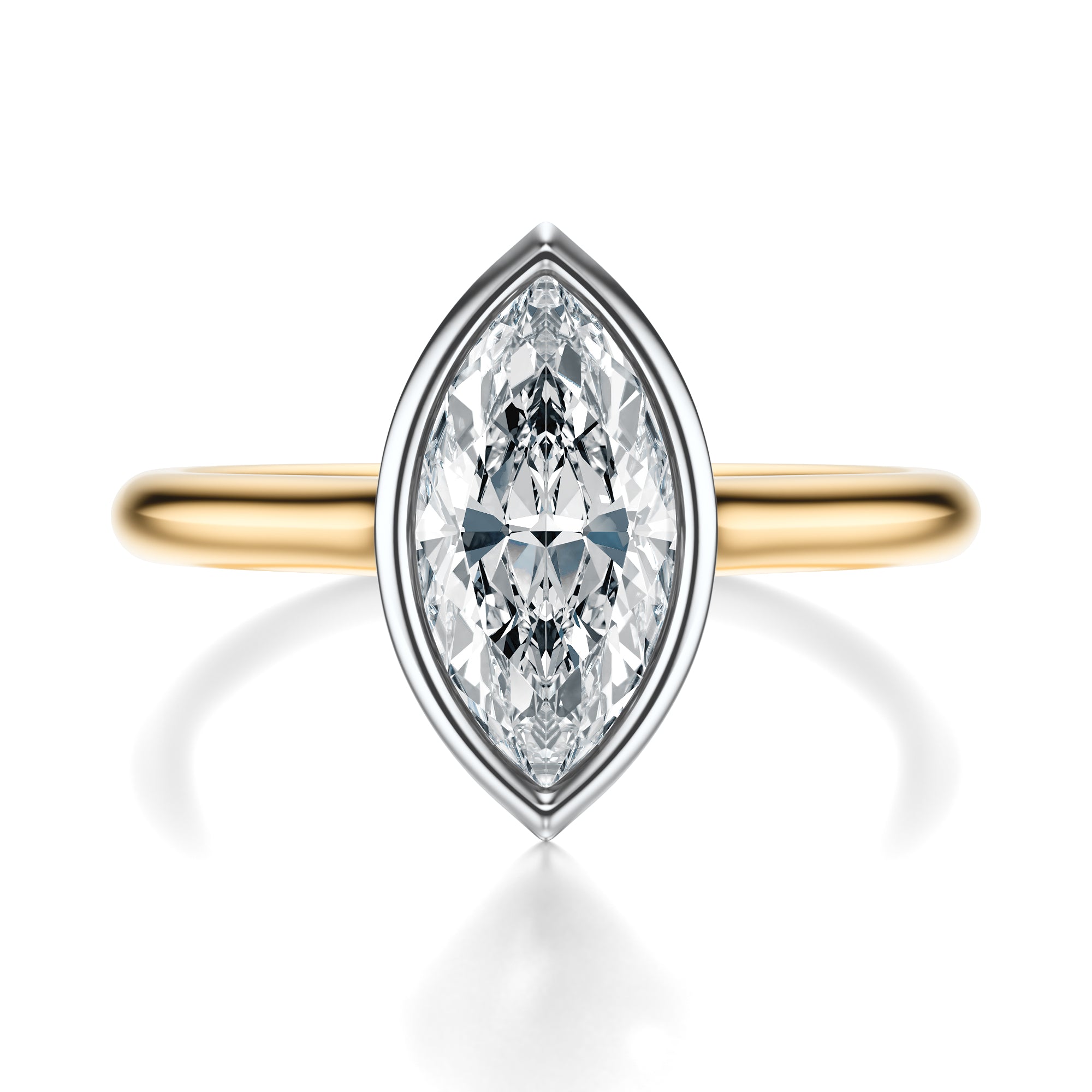 Signature Bezel Marquise Engagement Ring - Two-Tone Polished Band - Front View