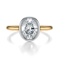 Signature Bezel Oval Engagement Ring - Two-Tone Polished Band - Front View