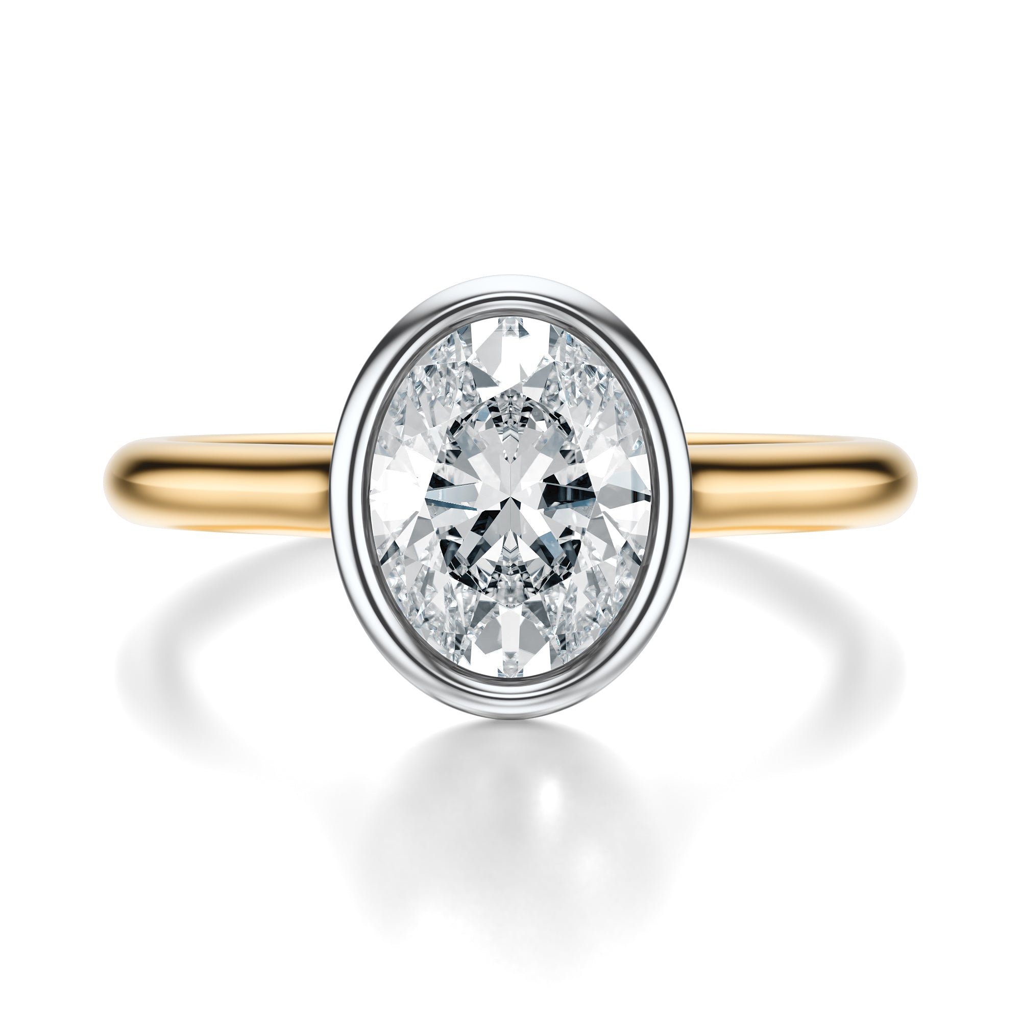 Signature Bezel Oval Engagement Ring - Two-Tone Polished Band - Front View