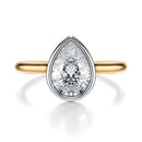 Signature Bezel Pear Engagement Ring - Two-Tone Polished Band - Front View