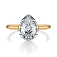 Signature Bezel Pear Engagement Ring - Two-Tone Polished Band - Front View