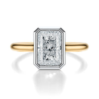 Signature Bezel Radiant Engagement Ring - Two-Tone Polished Band - Front View