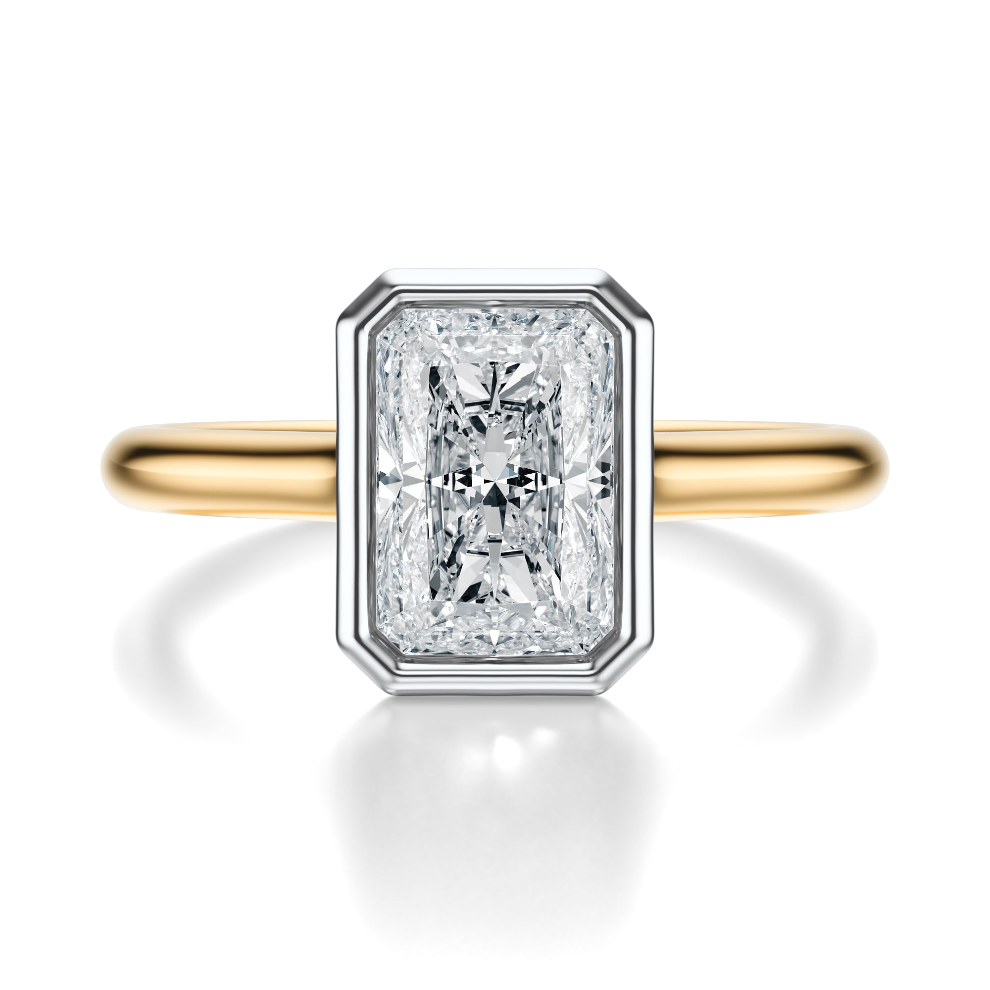 Signature Bezel Radiant Engagement Ring - Two-Tone Polished Band - Front View