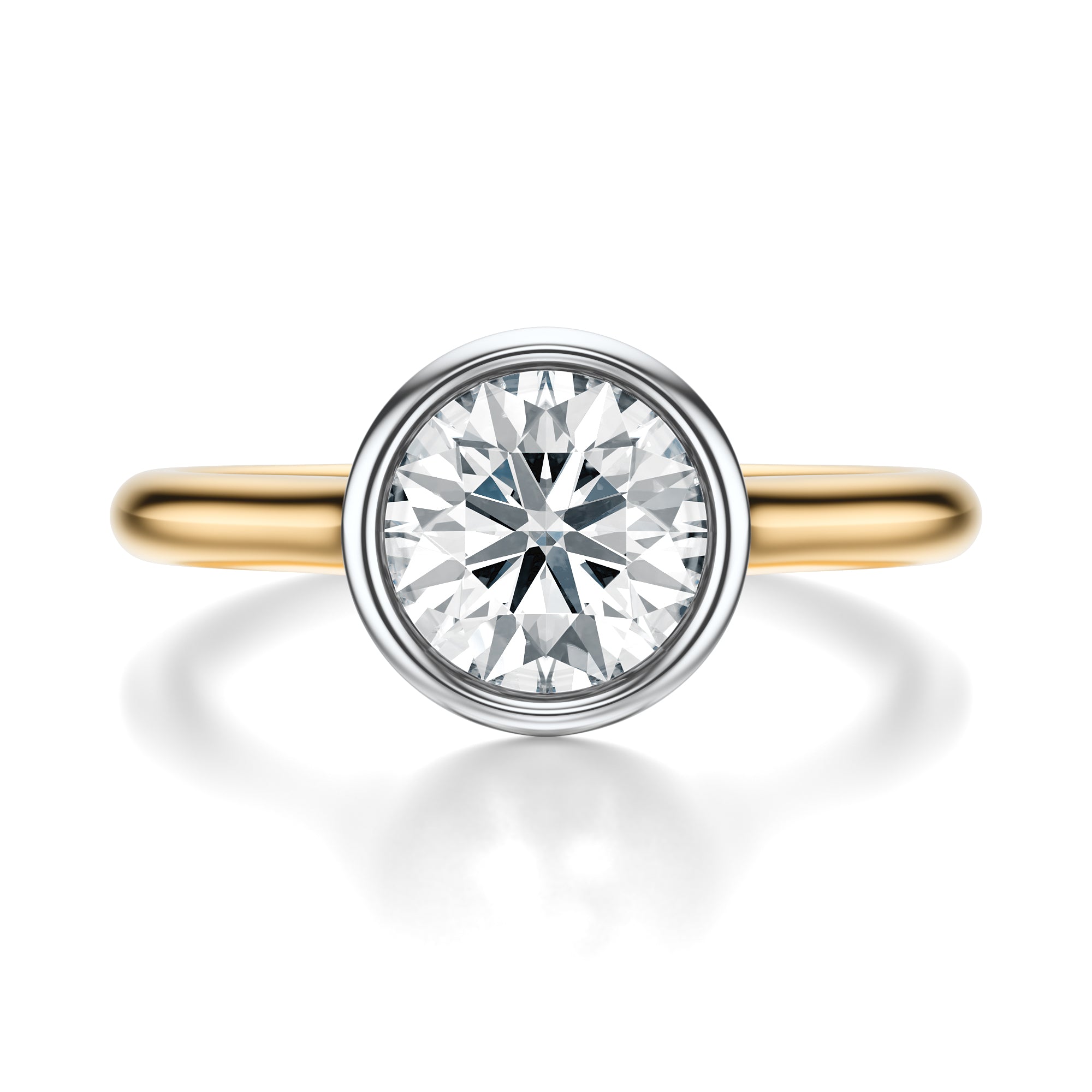 Signature Bezel Round Engagement Ring - Two-Tone Polished Band - Front View