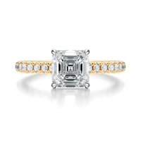 Signature Cathedral Hidden Halo Asscher Engagement Ring - Two-Tone Pavé Band - Front View
