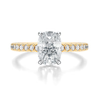 Signature Cathedral Hidden Halo Elongated Cushion Engagement Ring - Two-Tone Pavé Band - Front View