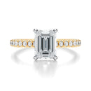 Signature Cathedral Hidden Halo Emerald Engagement Ring - Two-Tone Pavé Band - Front View