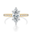 Signature Cathedral Hidden Halo Marquise Engagement Ring - Two-Tone Pavé Band - Front View