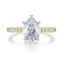 Signature Cathedral Hidden Halo Pear Engagement Ring - Two-Tone Pavé Band - Front View