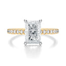 Signature Cathedral Hidden Halo Radiant Engagement Ring - Two-Tone Pavé Band - Front View