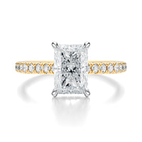 Signature Cathedral Hidden Halo Radiant Engagement Ring - Two-Tone Pavé Band - Front View