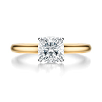 Signature Cathedral Hidden Halo Cushion Engagement Ring - Two-Tone Polished Band - Front View