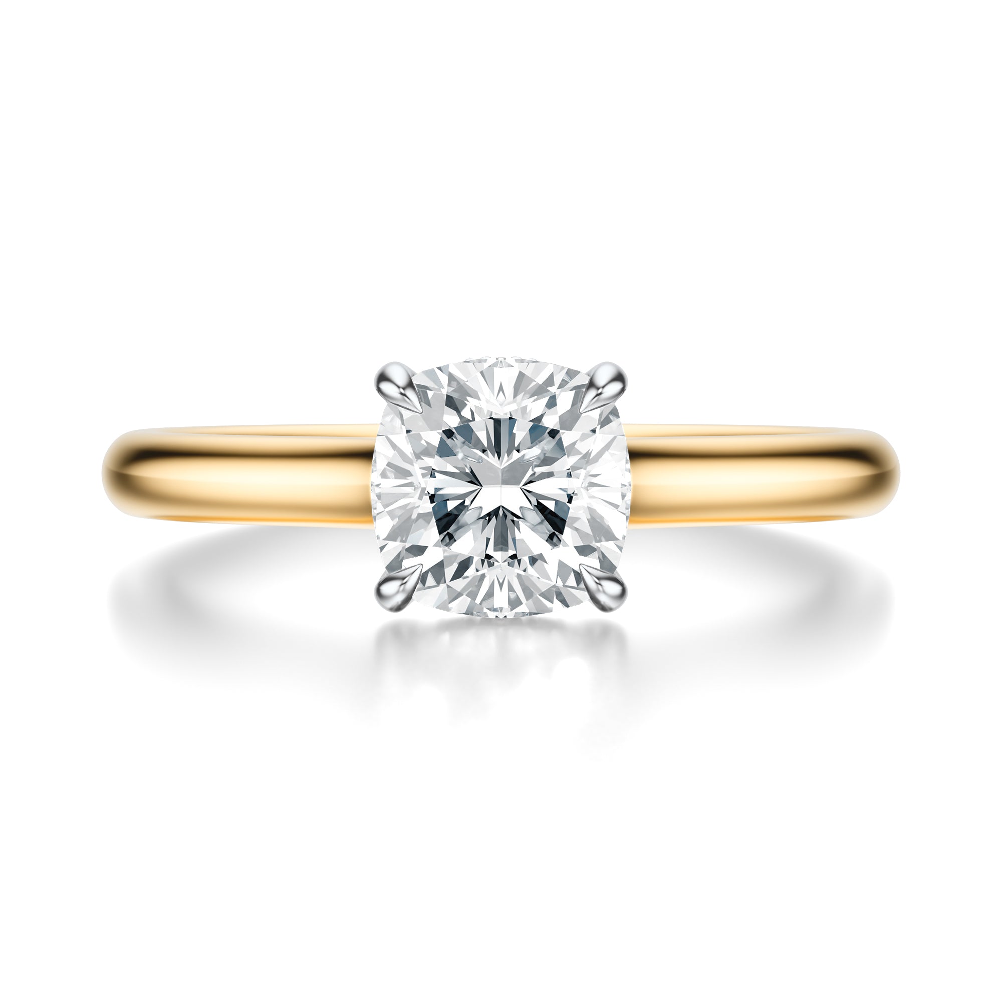 Signature Cathedral Hidden Halo Cushion Engagement Ring - Two-Tone Polished Band - Front View