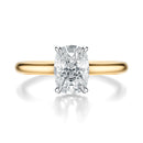 Signature Cathedral Hidden Halo Elongated Cushion Engagement Ring - Two-Tone Polished Band - Front View