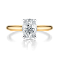 Signature Cathedral Hidden Halo Elongated Cushion Engagement Ring - Two-Tone Polished Band - Front View