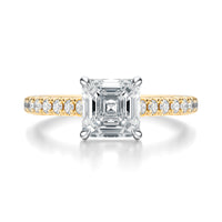 Signature Cathedral Asscher Engagement Ring - Two-Tone Pavé Band - Front View