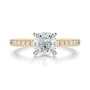 Signature Cathedral Cushion Engagement Ring - Two-Tone Pavé Band - Front View
