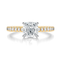 Signature Cathedral Cushion Engagement Ring - Two-Tone Pavé Band - Front View