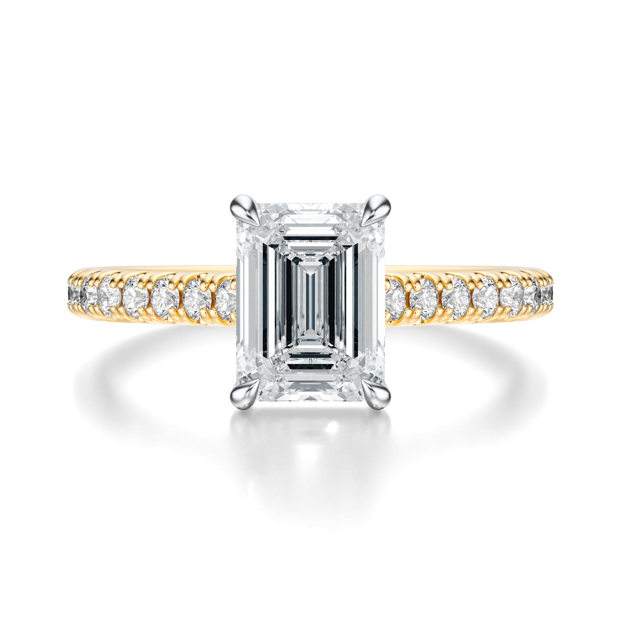 Signature Cathedral Emerald Engagement Ring - Two-Tone Pavé Band - Front View