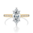 Signature Cathedral Marquise Engagement Ring - Two-Tone Pavé Band - Front View