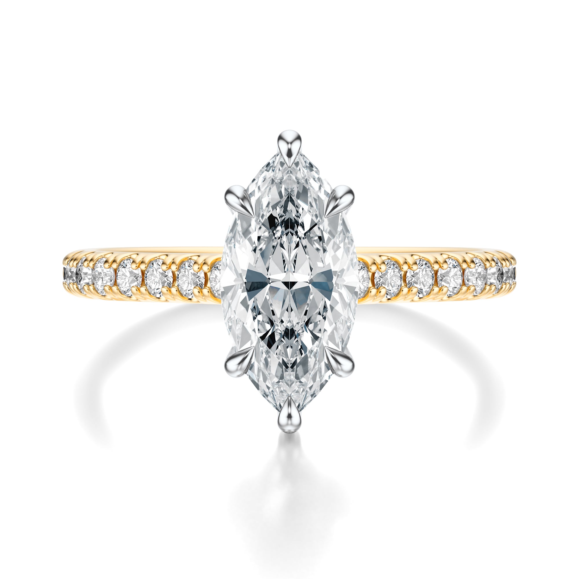Signature Cathedral Marquise Engagement Ring - Two-Tone Pavé Band - Front View
