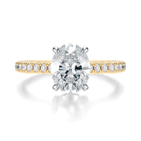 Signature Cathedral Oval Engagement Ring - Two-Tone Pavé Band - Front View