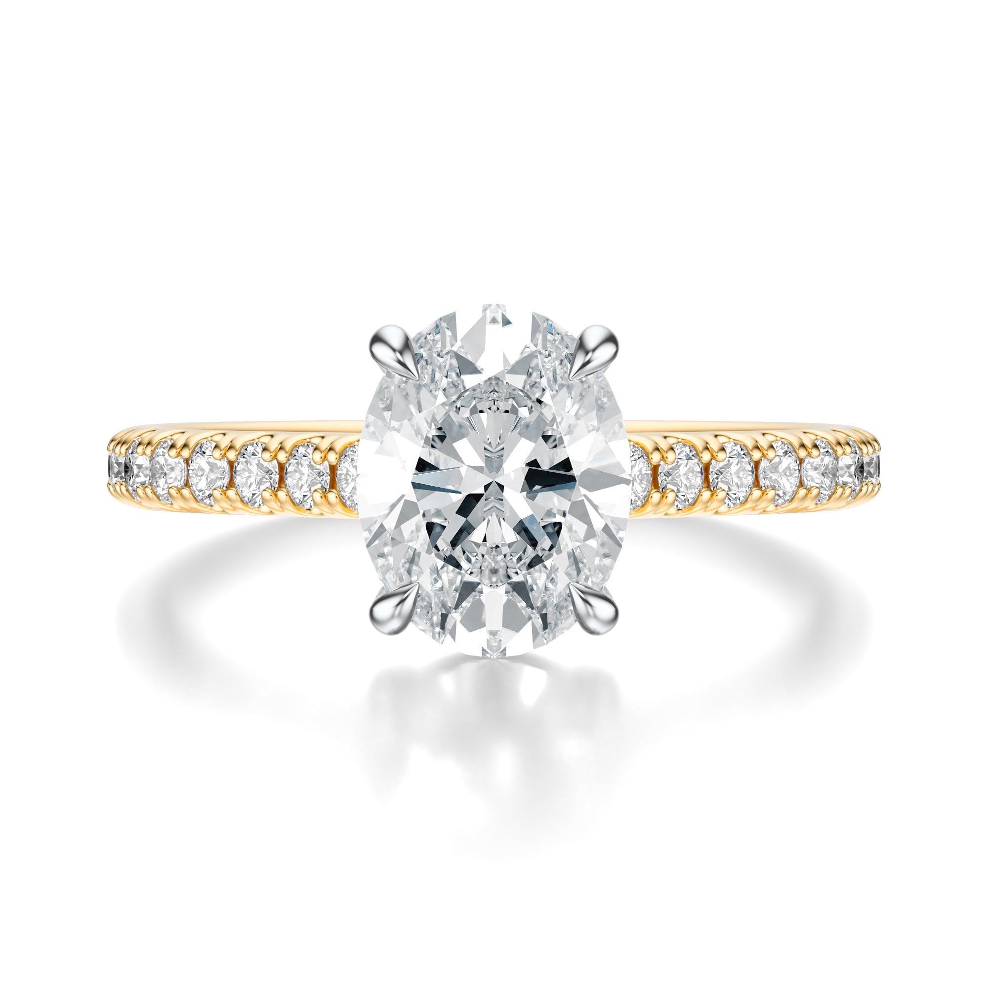 Signature Cathedral Oval Engagement Ring - Two-Tone Pavé Band - Front View