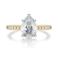 Signature Cathedral Pear Engagement Ring - Two-Tone Pavé Band - Front View