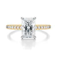 Signature Cathedral Radiant Engagement Ring - Two-Tone Pavé Band - Front View