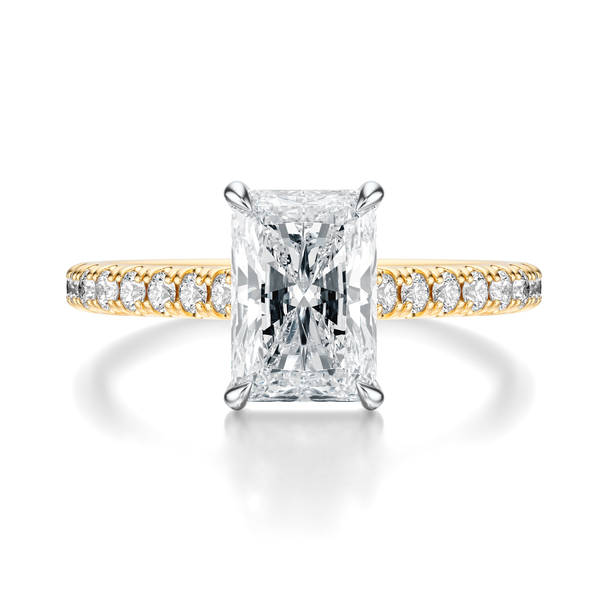 Signature Cathedral Radiant Engagement Ring - Two-Tone Pavé Band - Front View