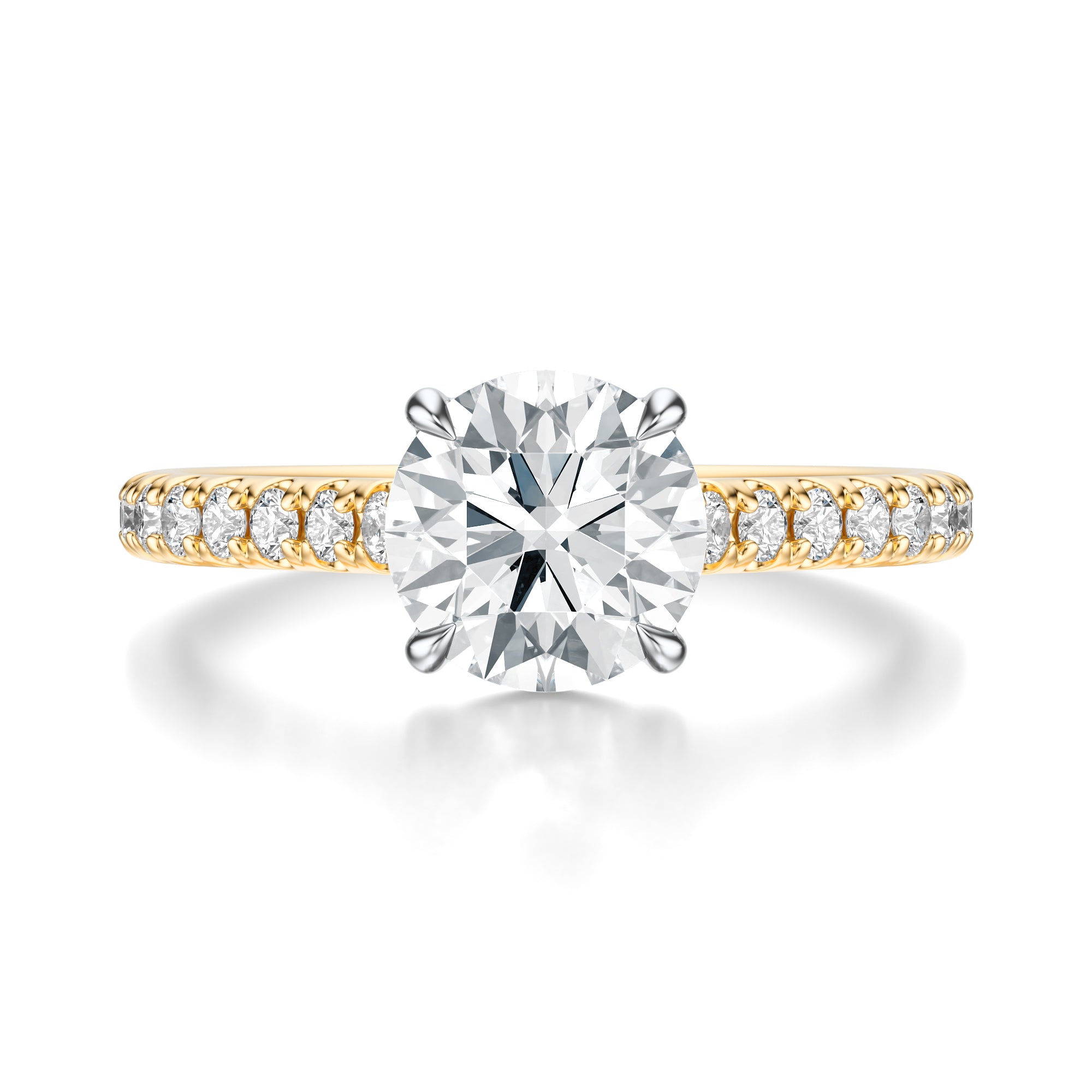 Signature Cathedral Round Engagement Ring - Two-Tone Pavé Band - Front View