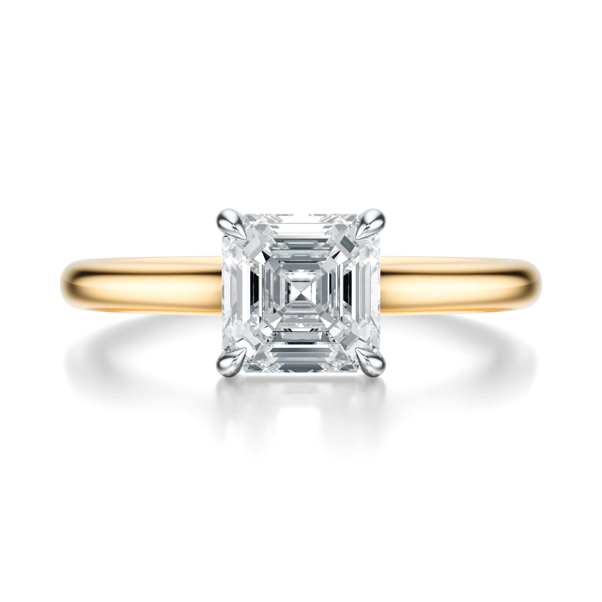 Signature Cathedral Asscher Engagement Ring - Two-Tone Polished Band - Front View