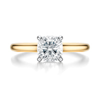 Signature Cathedral Cushion Engagement Ring - Two-Tone Polished Band - Front View