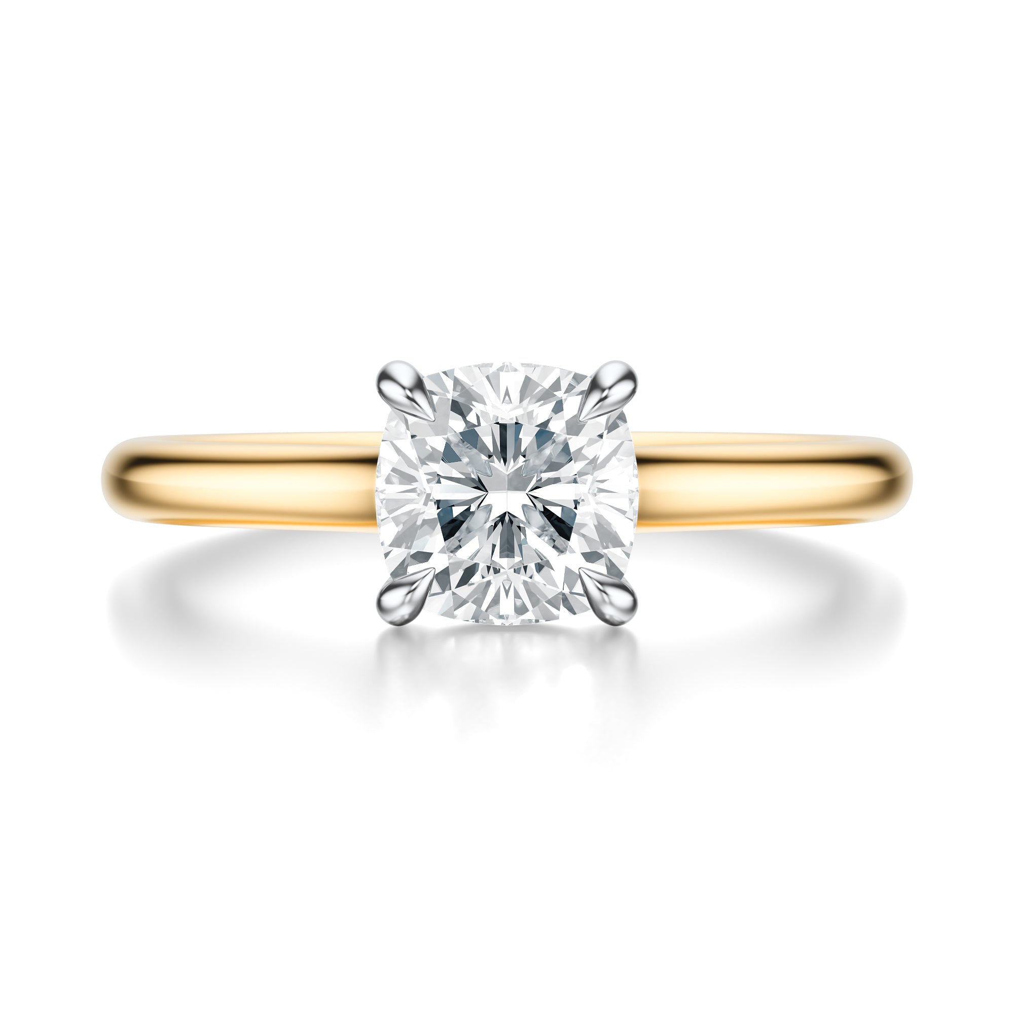 Signature Cathedral Cushion Engagement Ring - Two-Tone Polished Band - Front View