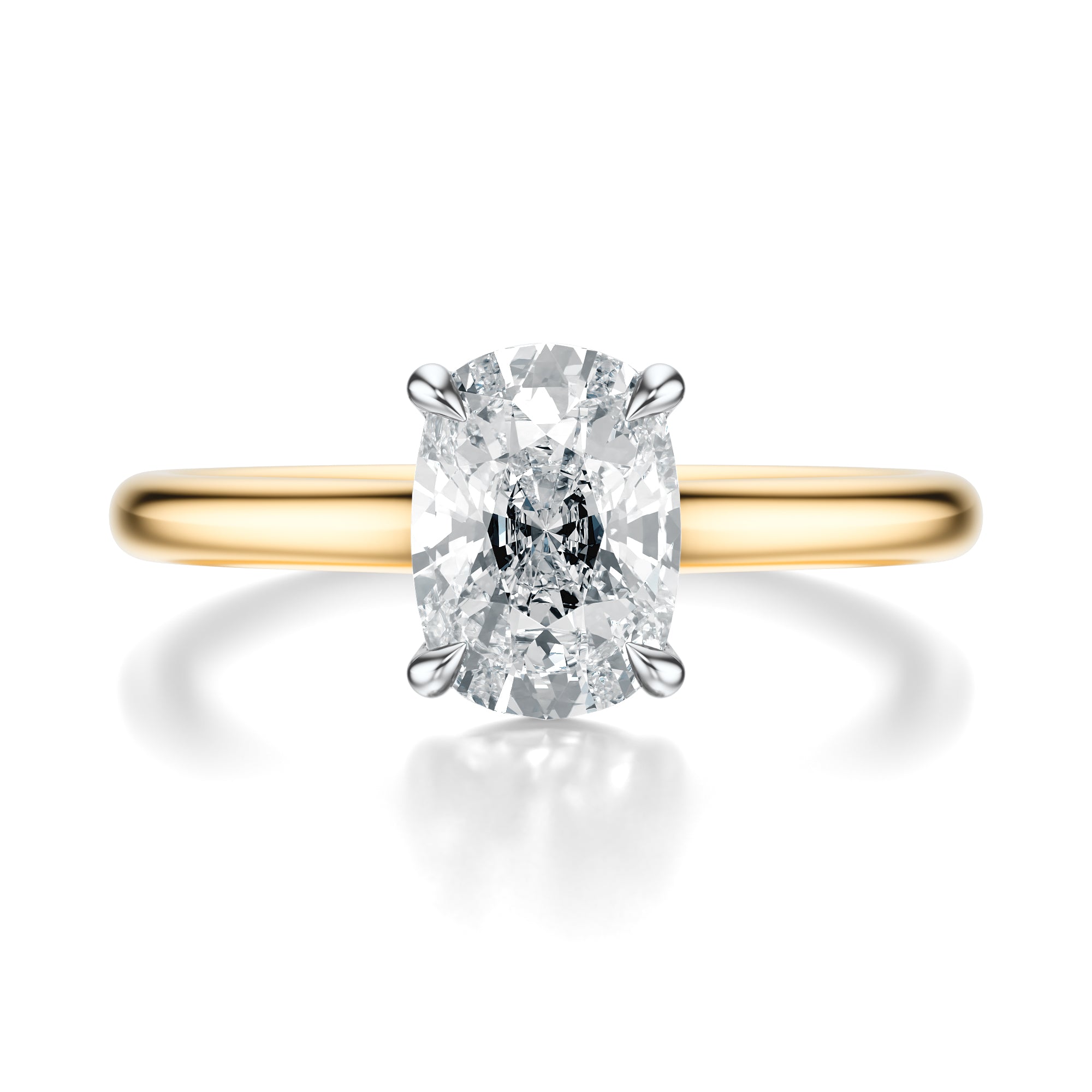 Signature Cathedral Elongated Cushion Engagement Ring - Two-Tone Polished Band - Front View