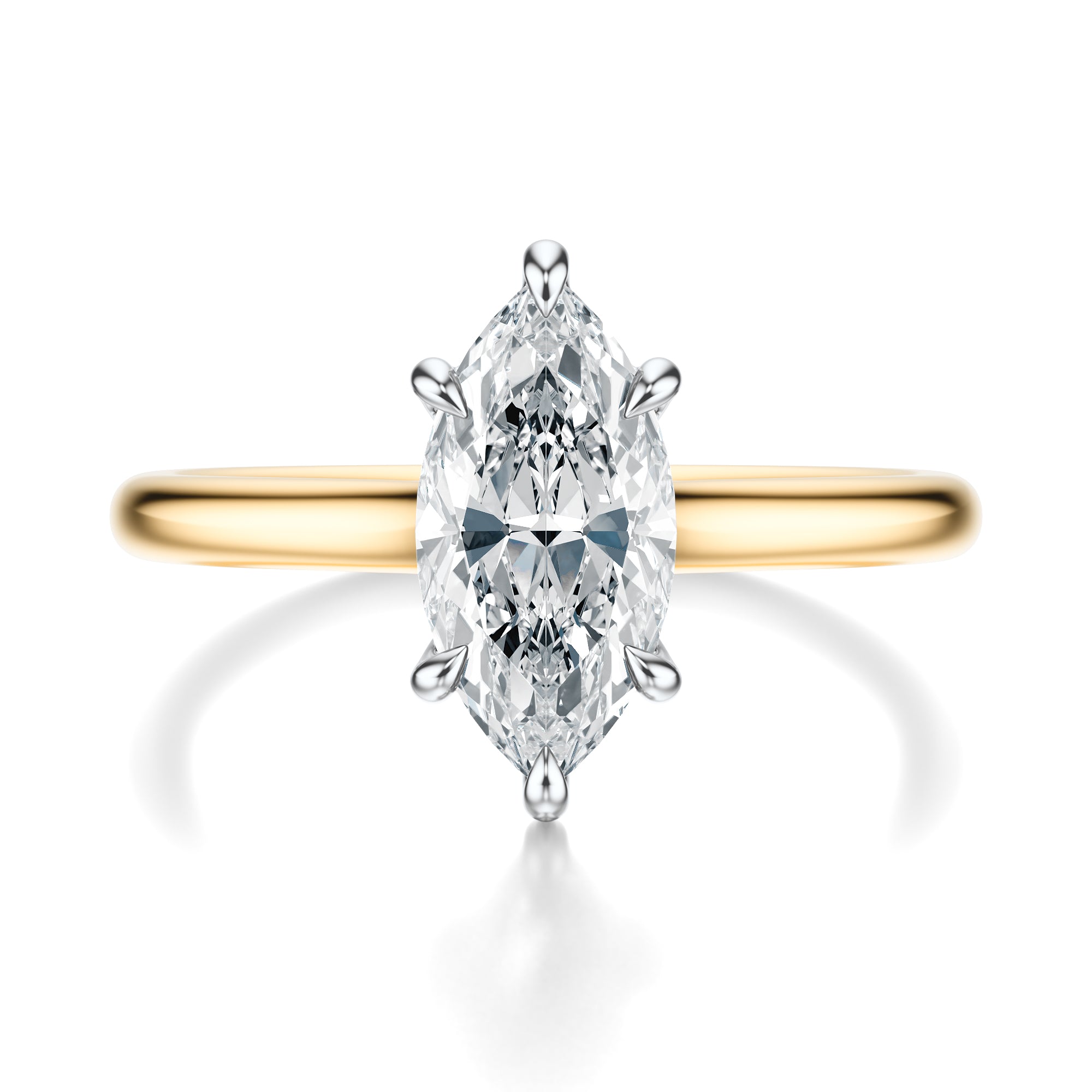 Signature Cathedral Marquise Engagement Ring - Two-Tone Polished Band - Front View