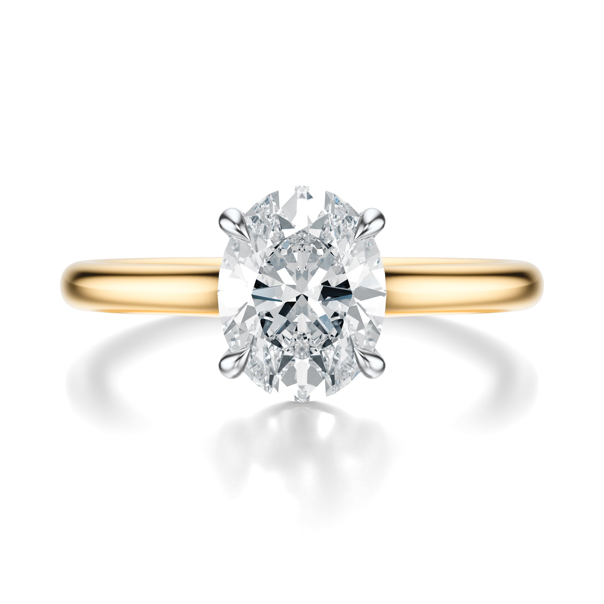 Signature Cathedral Oval Engagement Ring - Two-Tone Polished Band - Front View