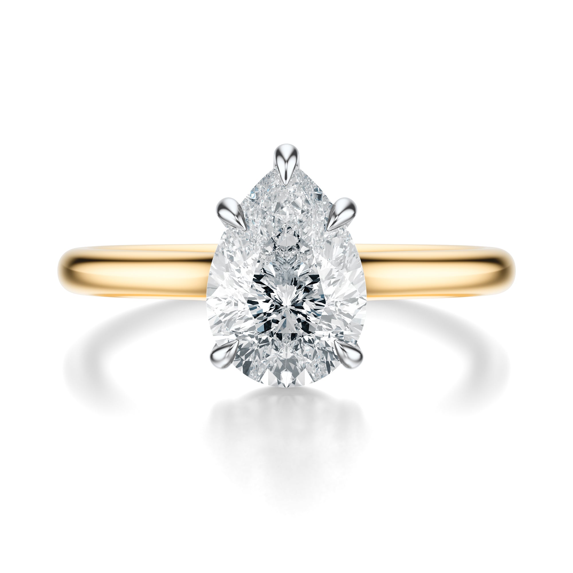 Signature Cathedral Pear Engagement Ring - Two-Tone Polished Band - Front View