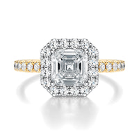 Signature Halo Asscher Engagement Ring - Two-Tone Pavé Band - Front View