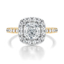 Signature Halo Cushion Engagement Ring - Two-Tone Pavé Band - Front View