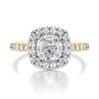 Signature Halo Cushion Engagement Ring - Two-Tone Pavé Band - Front View