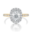 Signature Halo Elongated Cushion Engagement Ring - Two-Tone Pavé Band - Front View