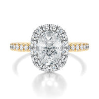 Signature Halo Elongated Cushion Engagement Ring - Two-Tone Pavé Band - Front View