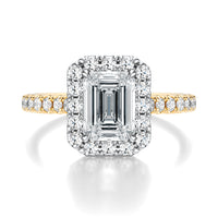 Signature Halo Emerald Engagement Ring - Two-Tone Pavé Band - Front View