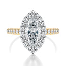 Signature Halo Marquise Engagement Ring - Two-Tone Pavé Band - Front View